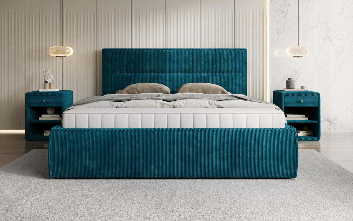 Designer Polsterbett Merry in Cord mit Stauraum