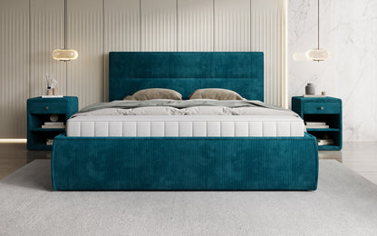 Designer Polsterbett Merry in Cord mit Stauraum