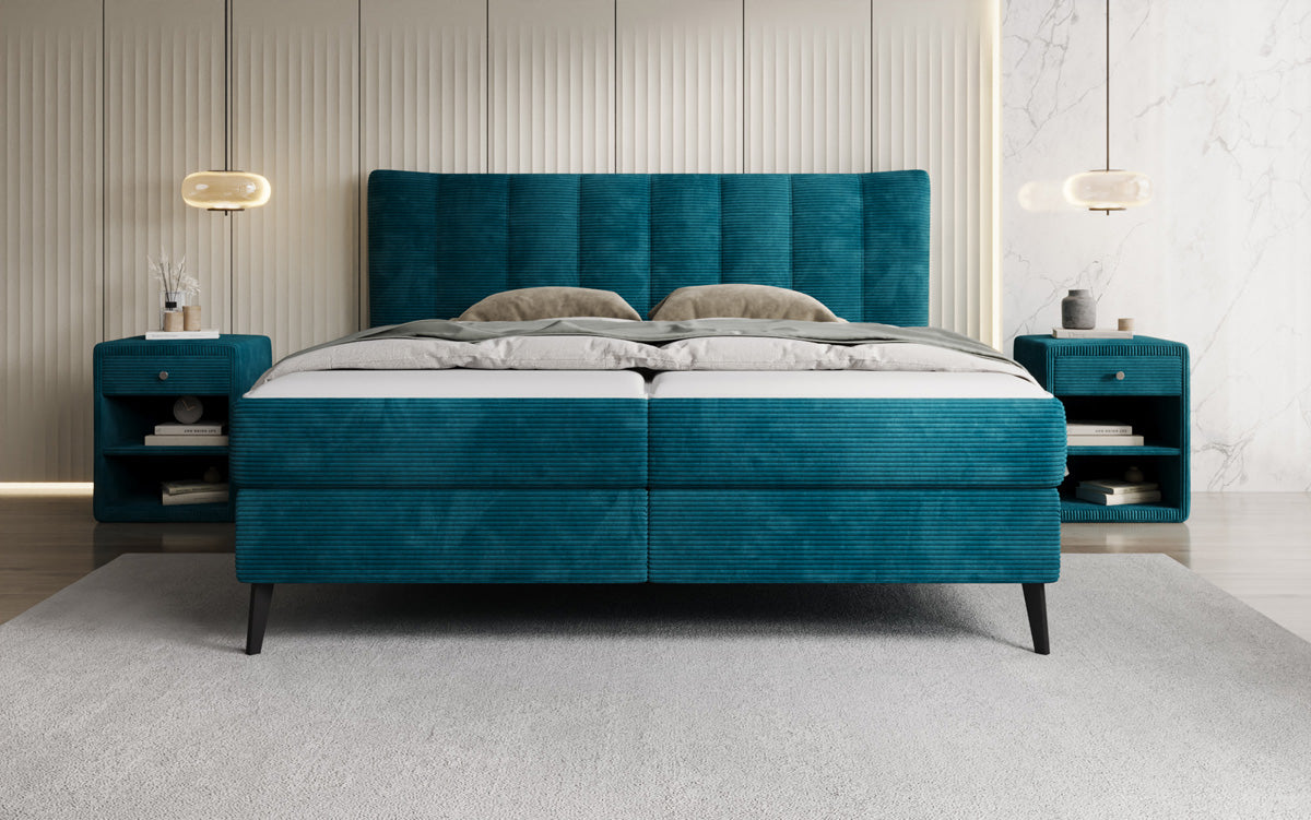 Luxusbetten24 Ines Boxspringbett Cord mit Stauraum 140‑200 cm Größe