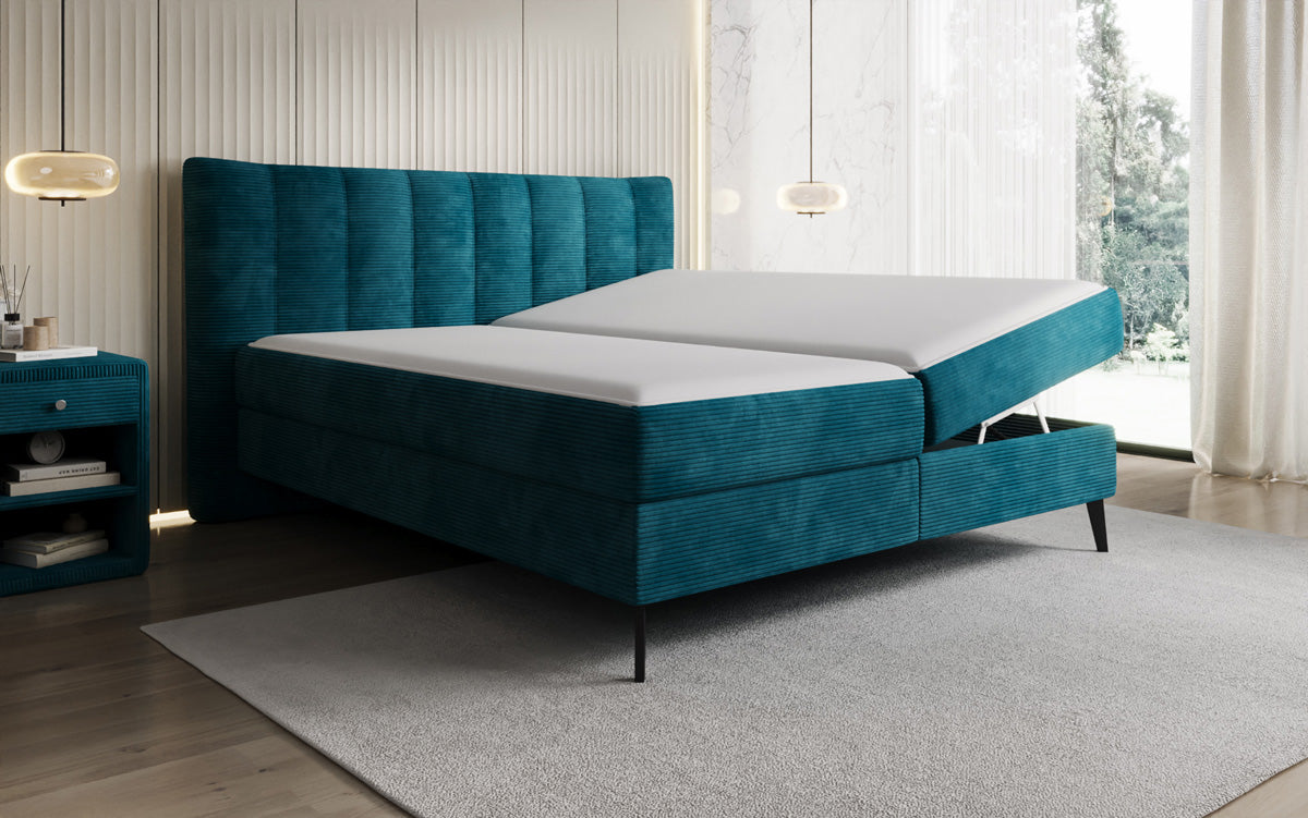 Luxusbetten24 Ines Boxspringbett Cord mit Stauraum 140‑200 cm Größe
