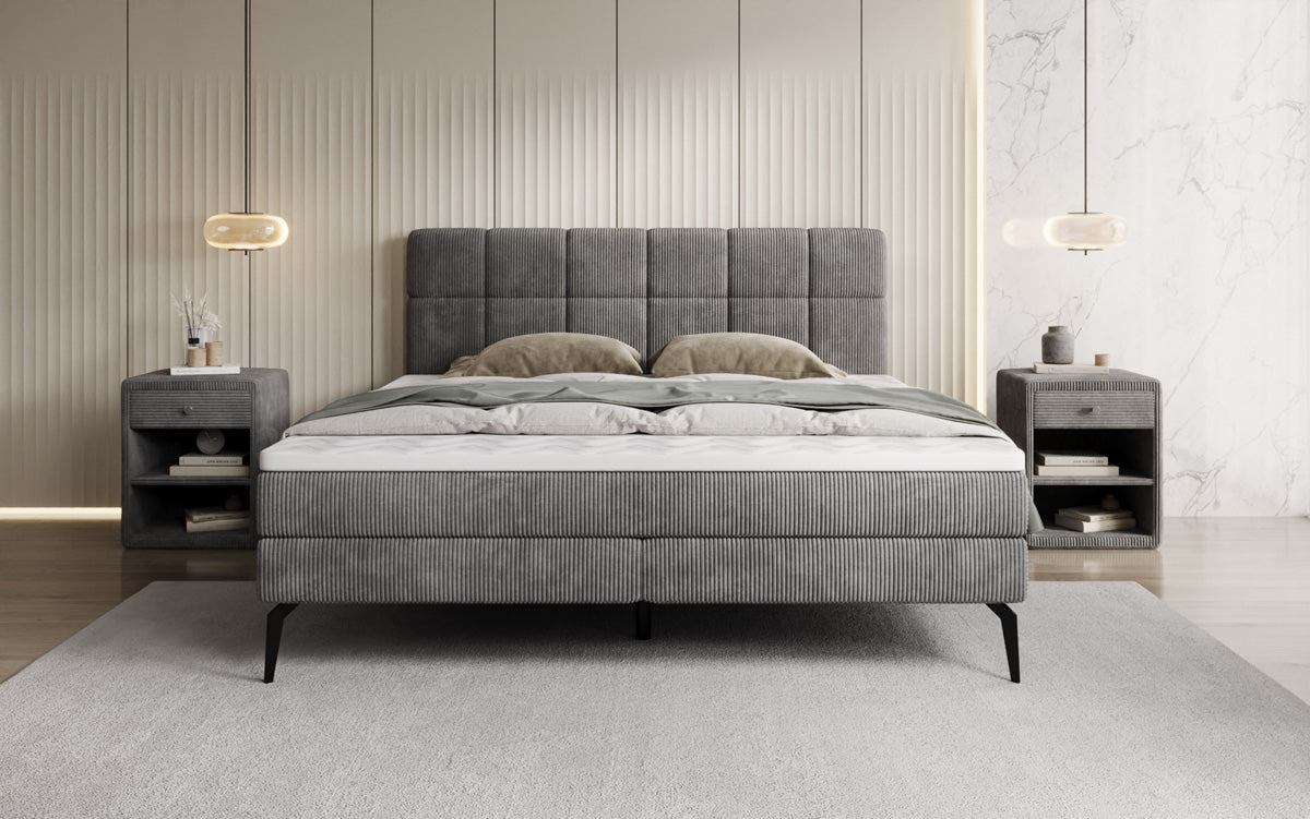 Luxusbetten24 Vera Boxspringbett Cord Design mit hohen Füßen