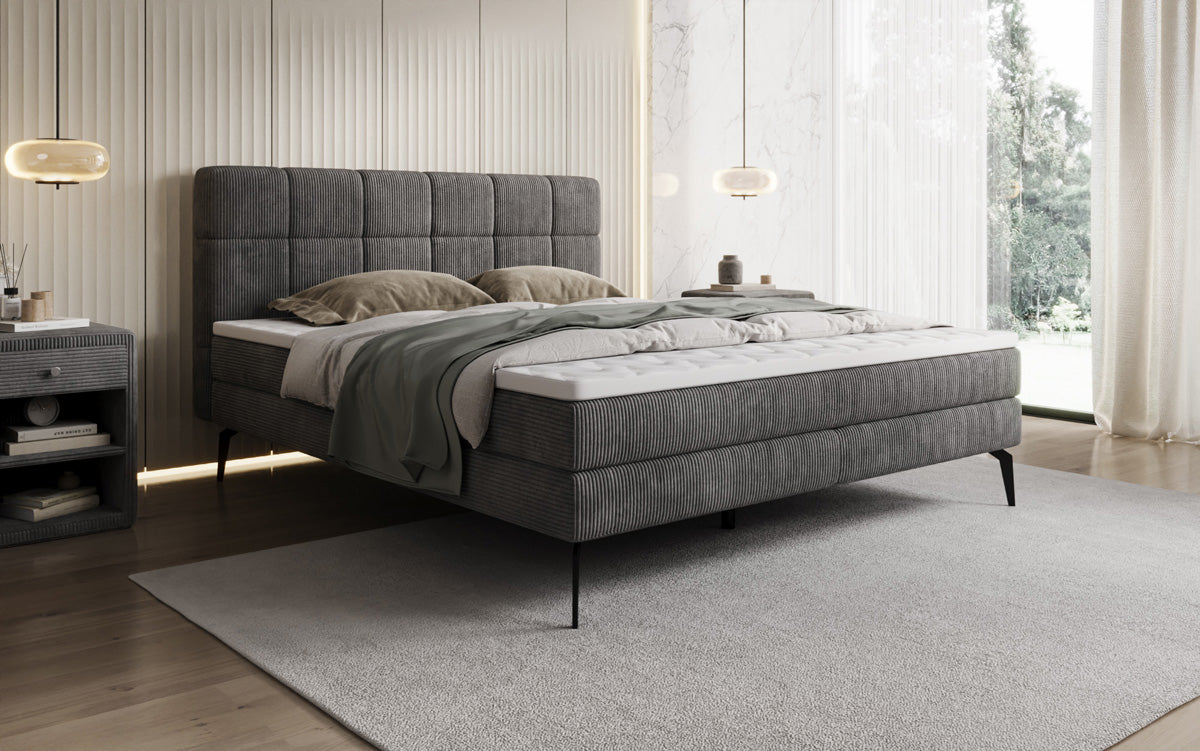 Luxusbetten24 Vera Boxspringbett Cord Design mit hohen Füßen