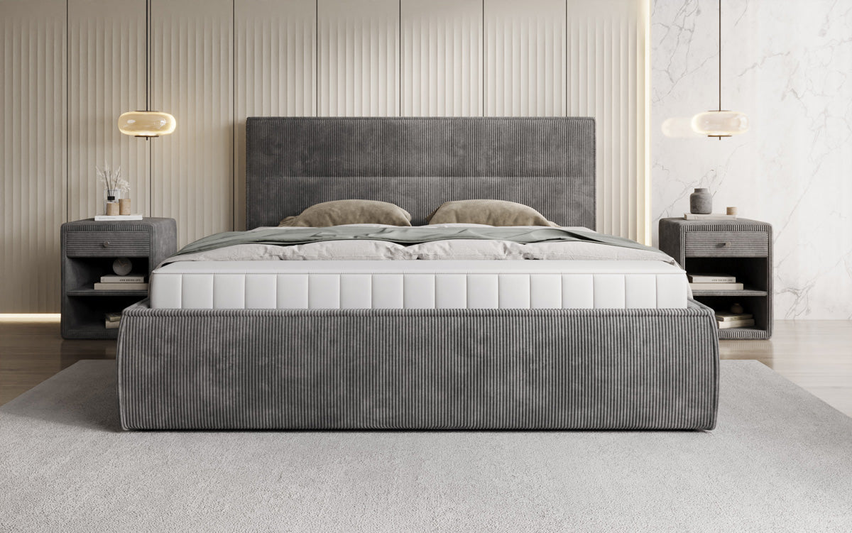 Designer Polsterbett Merry in Cord mit Stauraum