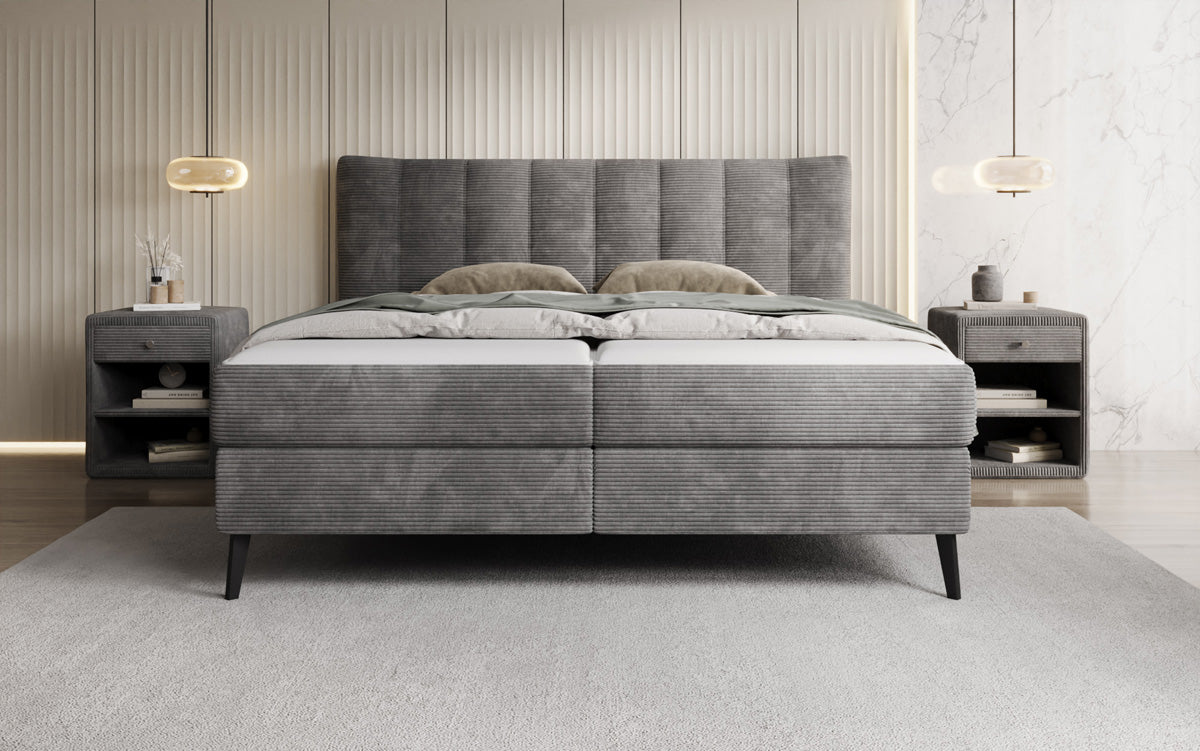 Luxusbetten24 Ines Boxspringbett Cord mit Stauraum 140‑200 cm Größe