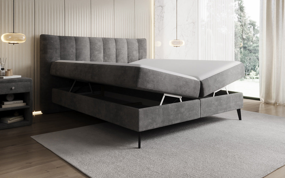 Luxusbetten24 Ines Boxspringbett Cord mit Stauraum 140‑200 cm Größe