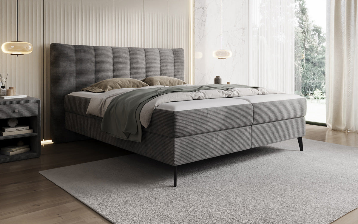 Luxusbetten24 Ines Boxspringbett Cord mit Stauraum 140‑200 cm Größe