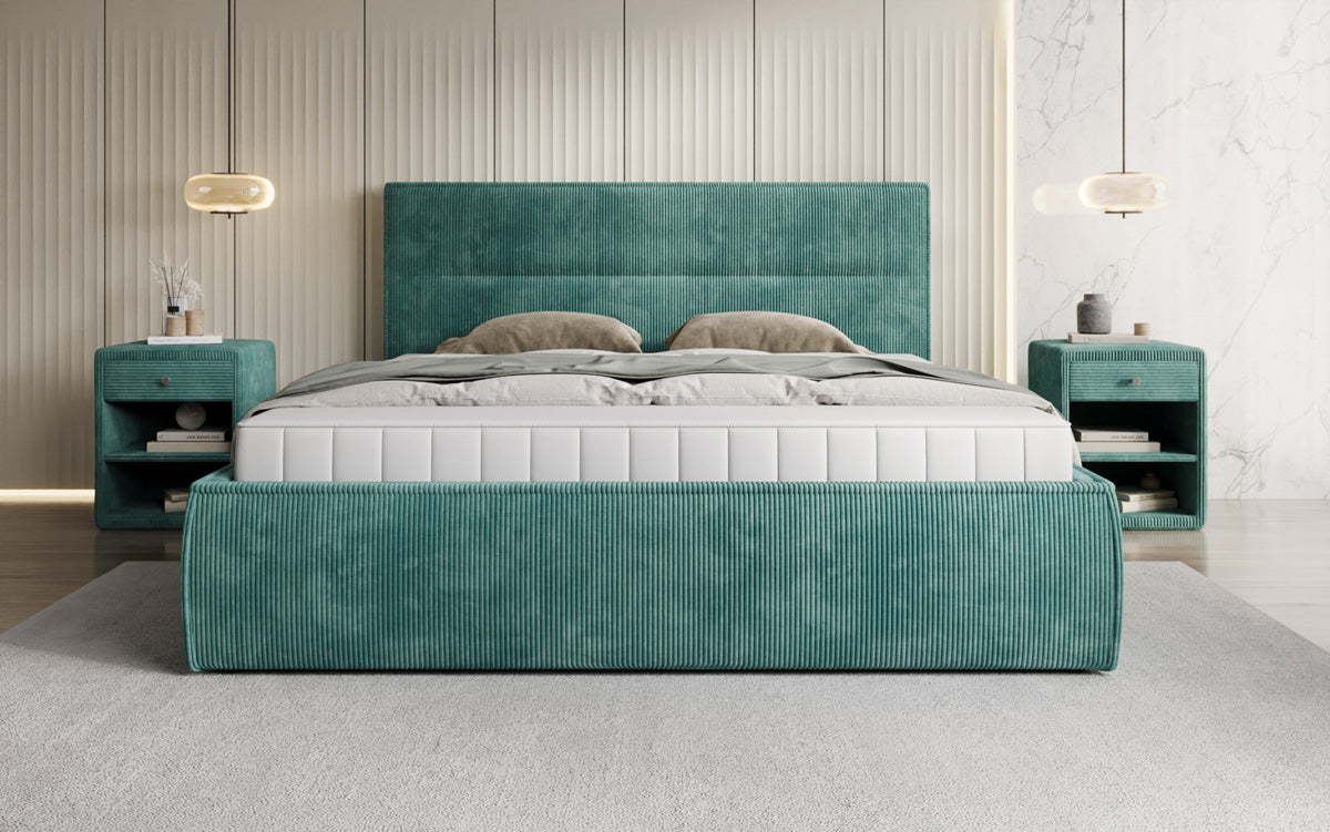 Designer Polsterbett Merry in Cord mit Stauraum