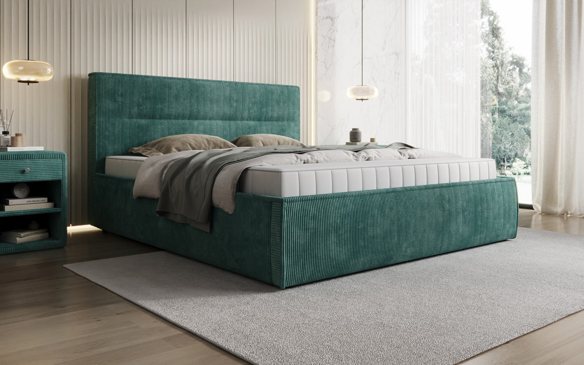 Designer Polsterbett Merry in Cord mit Stauraum