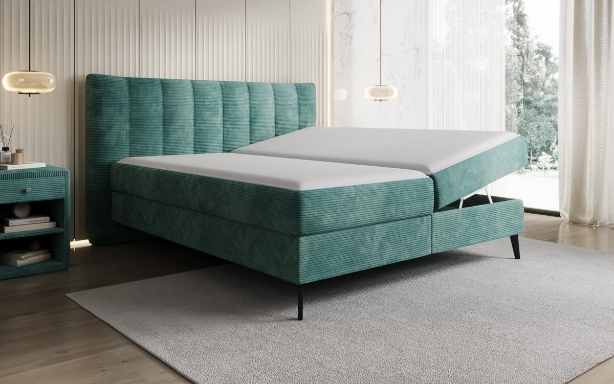 Luxusbetten24 Ines Boxspringbett Cord mit Stauraum 140‑200 cm Größe