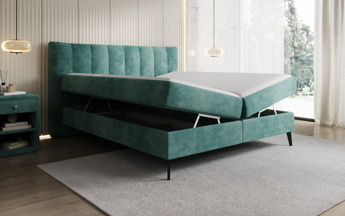 Luxusbetten24 Ines Boxspringbett Cord mit Stauraum 140‑200 cm Größe