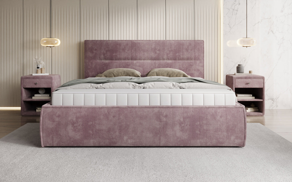 Designer Polsterbett Merry in Cord mit Stauraum