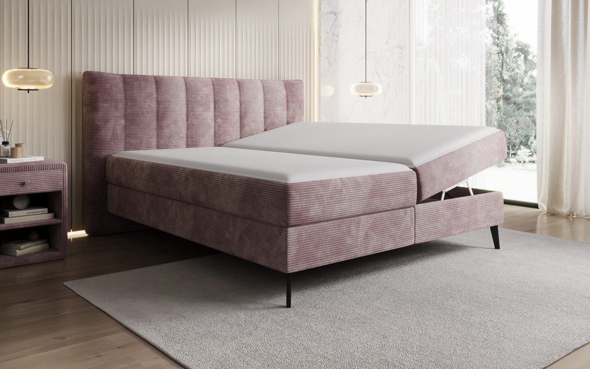 Luxusbetten24 Ines Boxspringbett Cord mit Stauraum 140‑200 cm Größe