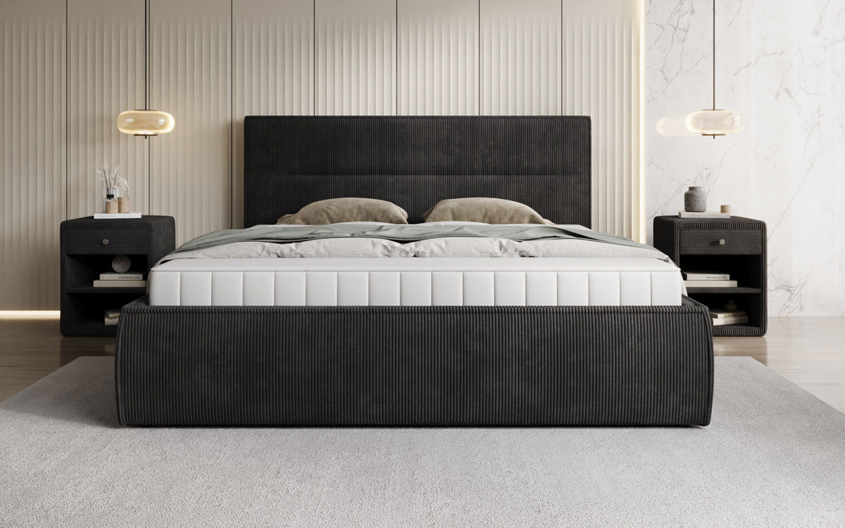 Designer Polsterbett Merry in Cord mit Stauraum
