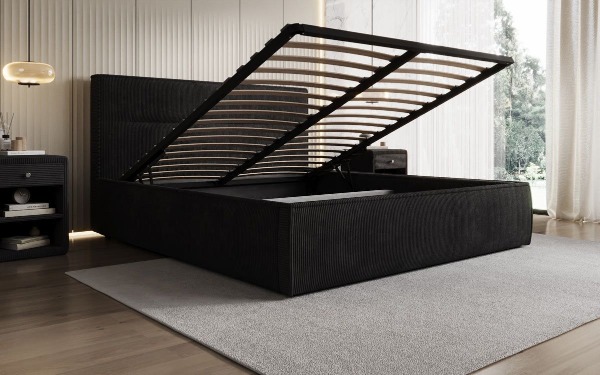 Designer Polsterbett Merry in Cord mit Stauraum