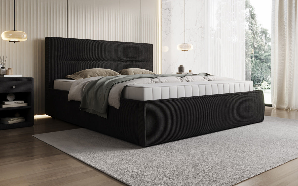 Designer Polsterbett Merry in Cord mit Stauraum