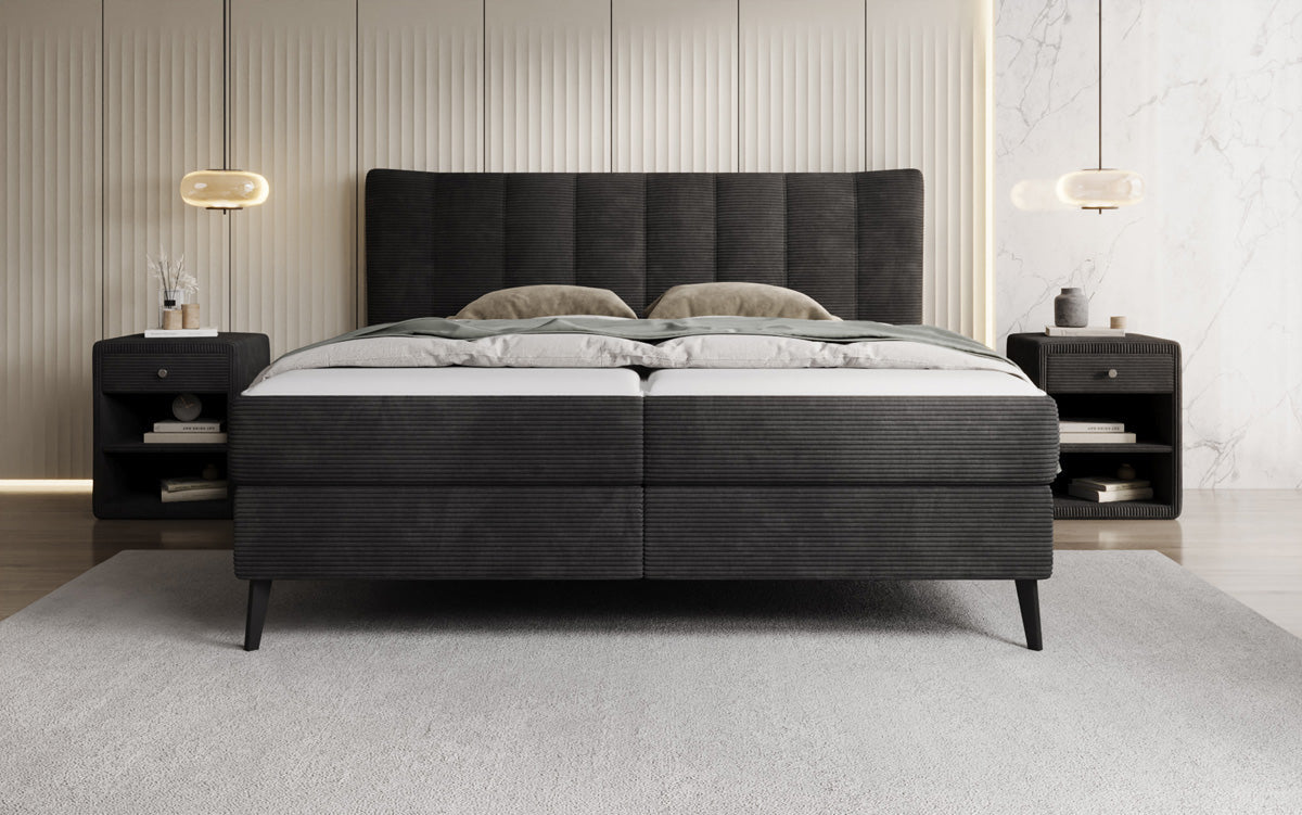 Luxusbetten24 Ines Boxspringbett Cord mit Stauraum 140‑200 cm Größe