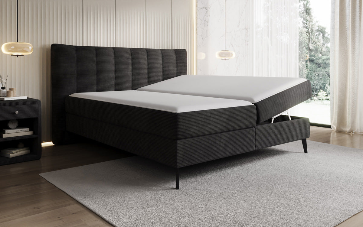 Luxusbetten24 Ines Boxspringbett Cord mit Stauraum 140‑200 cm Größe