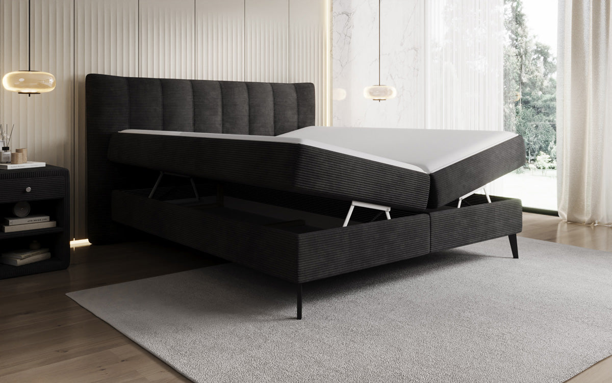 Luxusbetten24 Ines Boxspringbett Cord mit Stauraum 140‑200 cm Größe