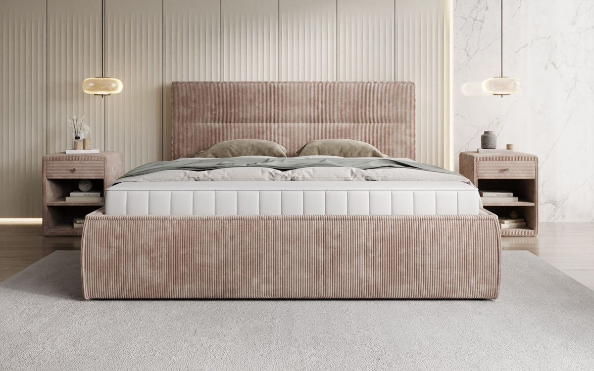 Designer Polsterbett Merry in Cord mit Stauraum