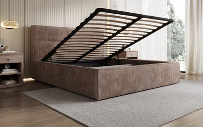 Designer Polsterbett Merry in Cord mit Stauraum