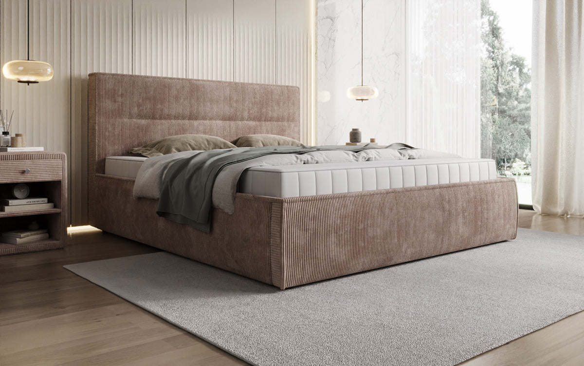 Designer Polsterbett Merry in Cord mit Stauraum