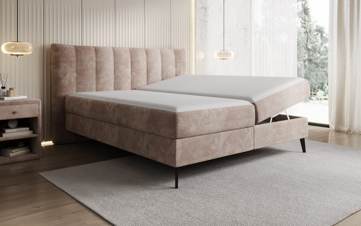 Luxusbetten24 Ines Boxspringbett Cord mit Stauraum 140‑200 cm Größe
