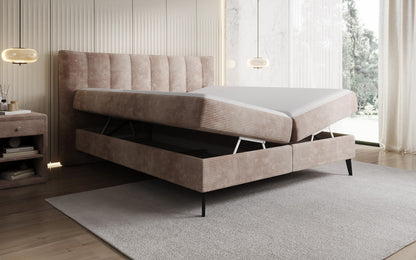 Luxusbetten24 Ines Boxspringbett Cord mit Stauraum 140‑200 cm Größe