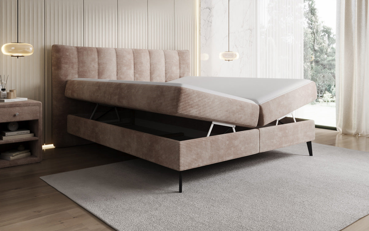 Luxusbetten24 Ines Boxspringbett Cord mit Stauraum 140‑200 cm Größe