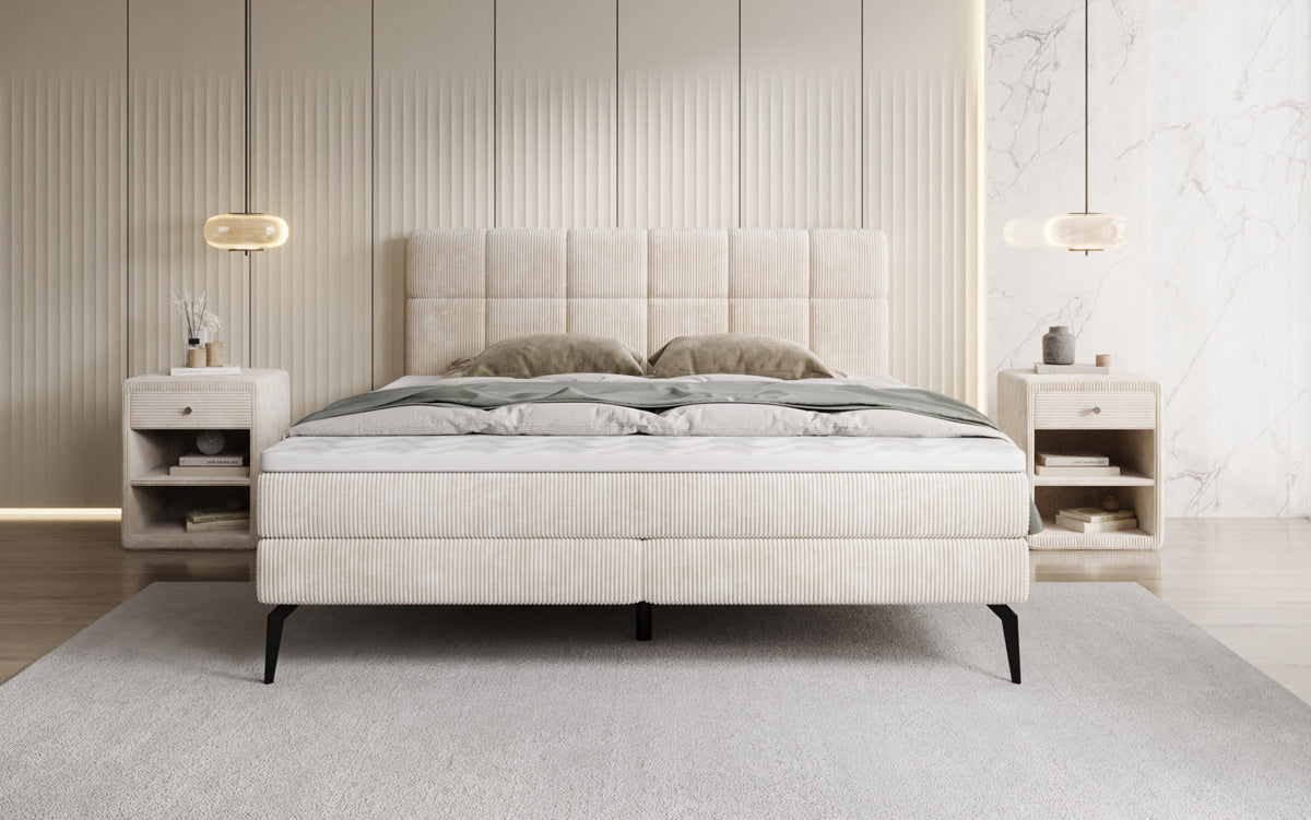 Luxusbetten24 Vera Boxspringbett Cord Design mit hohen Füßen