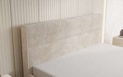 Designer Polsterbett Merry in Cord mit Stauraum