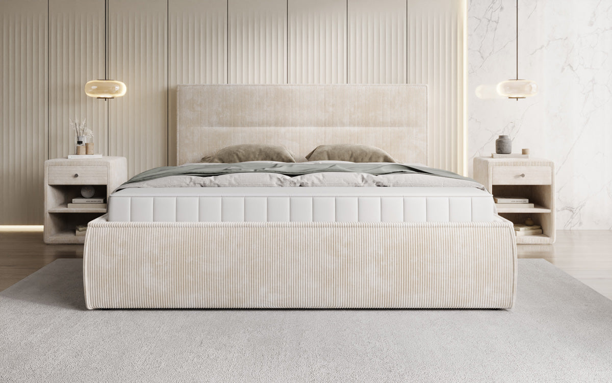 Designer Polsterbett Merry in Cord mit Stauraum