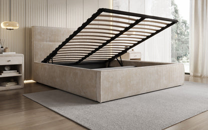 Designer Polsterbett Merry in Cord mit Stauraum