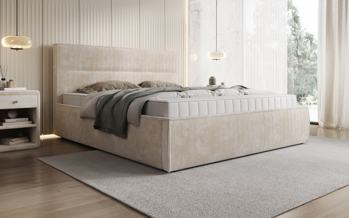 Designer Polsterbett Merry in Cord mit Stauraum