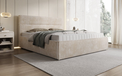 Designer Polsterbett Merry in Cord mit Stauraum