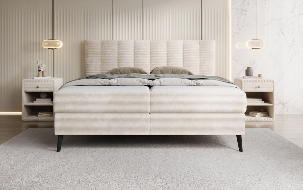Luxusbetten24 Ines Boxspringbett Cord mit Stauraum 140‑200 cm Größe