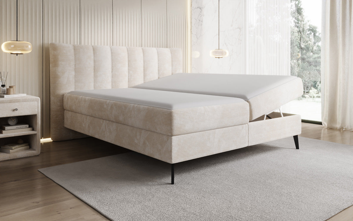 Luxusbetten24 Ines Boxspringbett Cord mit Stauraum 140‑200 cm Größe