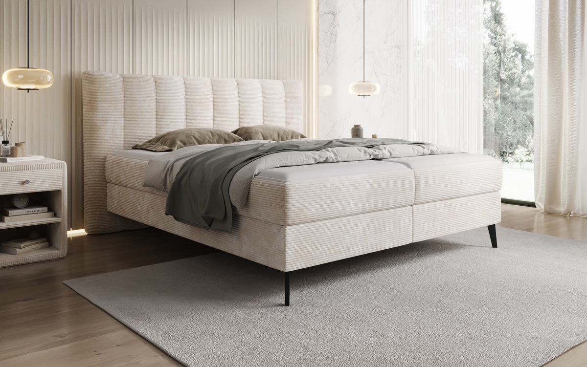 Luxusbetten24 Ines Boxspringbett Cord mit Stauraum 140‑200 cm Größe