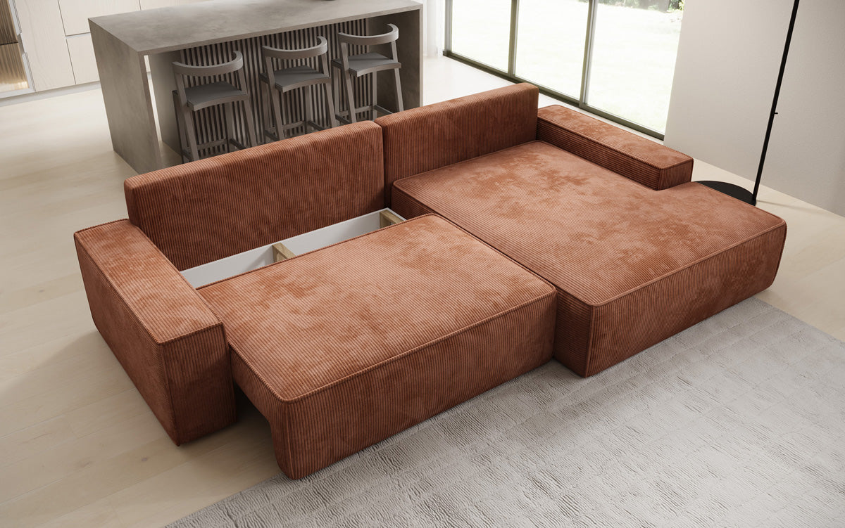 Luxusbetten24 Designer Sofa Verona Cord Breite Ottomane Schlaffunktion