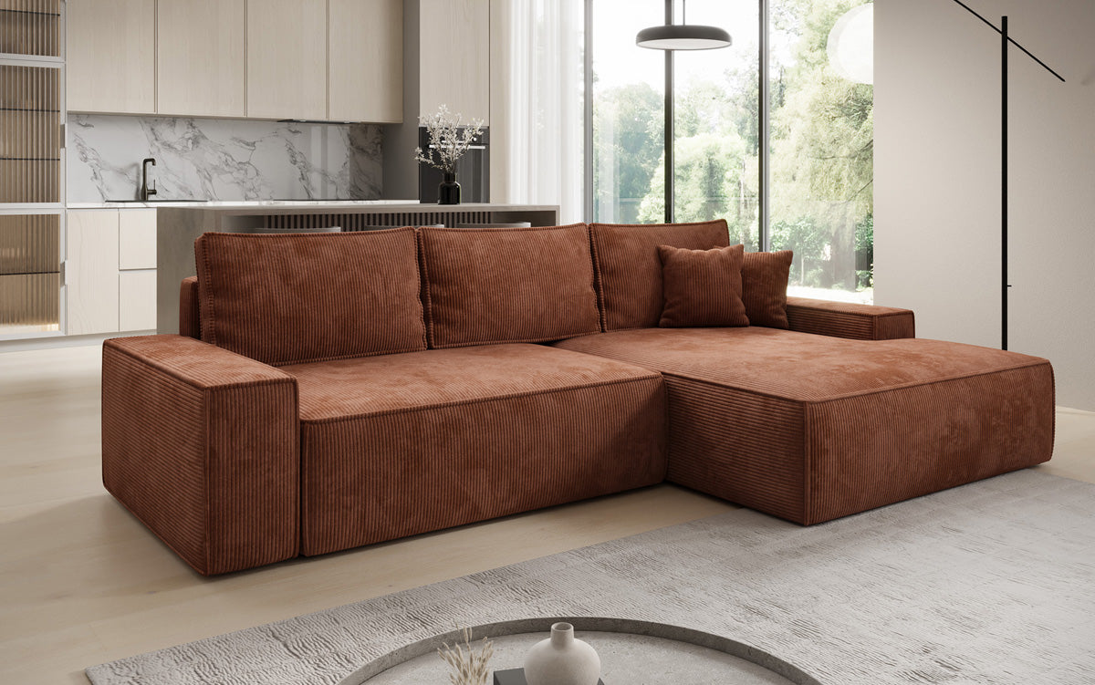 Luxusbetten24 Designer Sofa Verona Cord Breite Ottomane Schlaffunktion