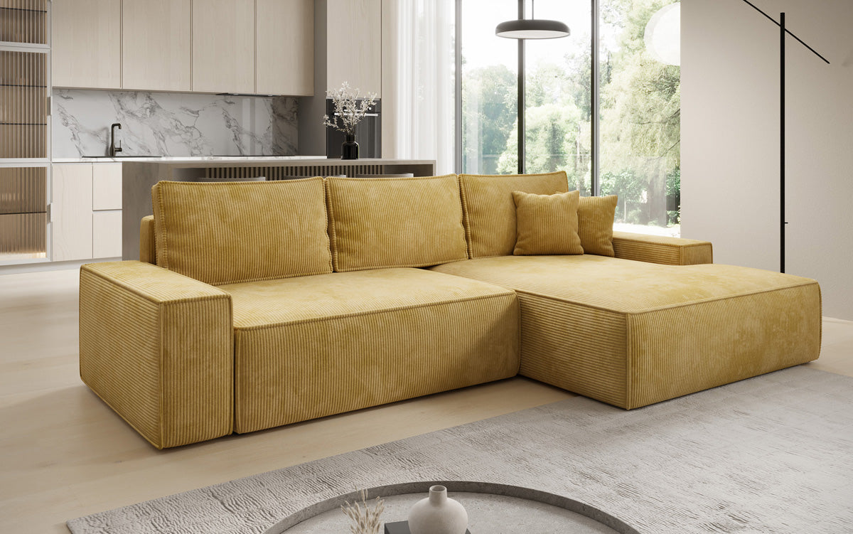 Luxusbetten24 Designer Sofa Verona Cord Breite Ottomane Schlaffunktion