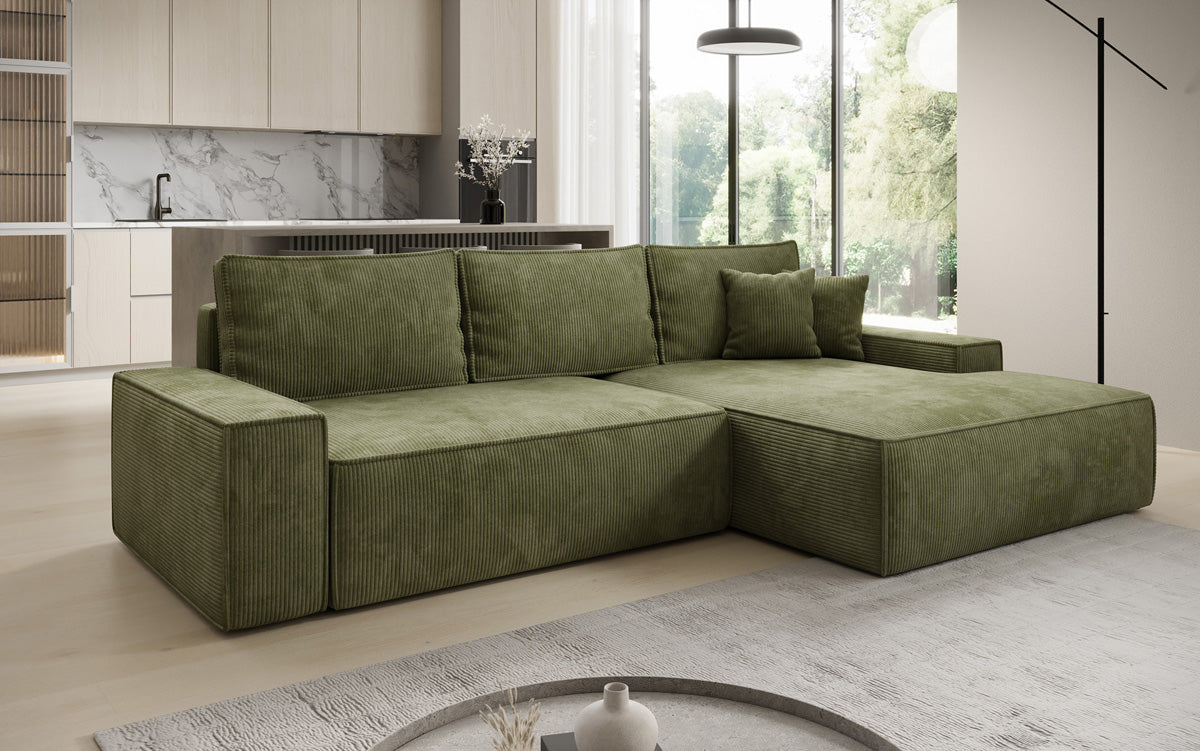 Luxusbetten24 Designer Sofa Verona Cord Breite Ottomane Schlaffunktion