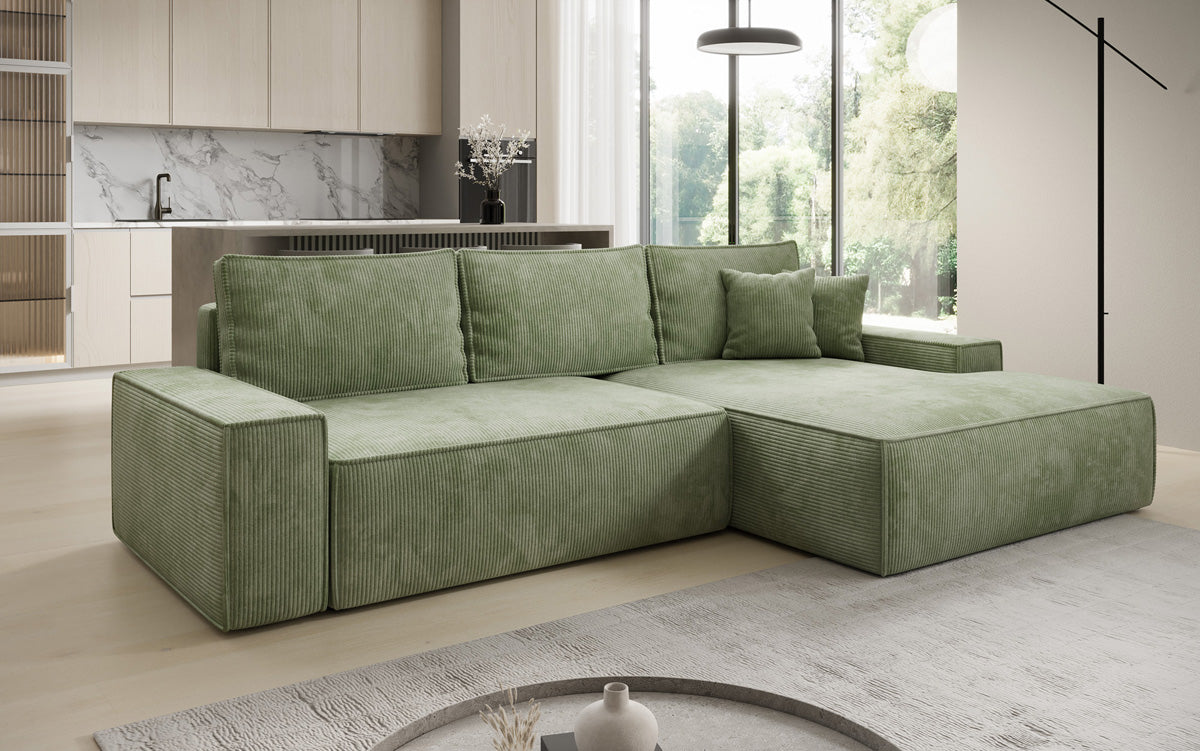 Luxusbetten24 Designer Sofa Verona Cord Breite Ottomane Schlaffunktion