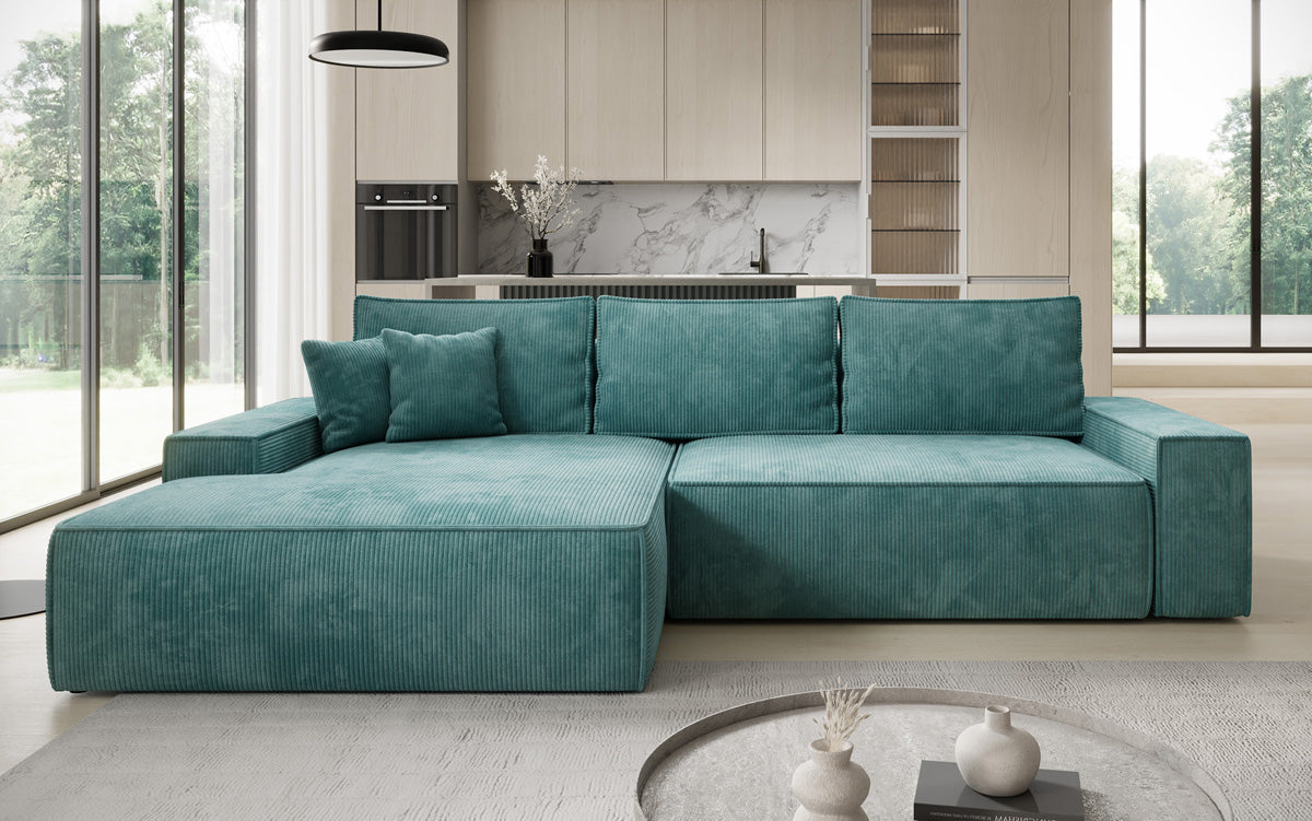 Luxusbetten24 Designer Sofa Verona Cord Breite Ottomane Schlaffunktion