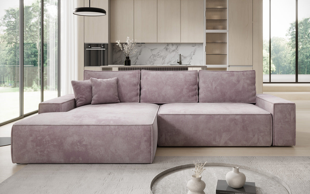 Luxusbetten24 Designer Sofa Verona Cord Breite Ottomane Schlaffunktion
