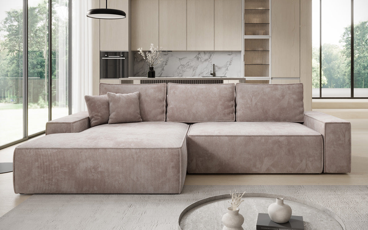 Luxusbetten24 Designer Sofa Verona Cord Breite Ottomane Schlaffunktion