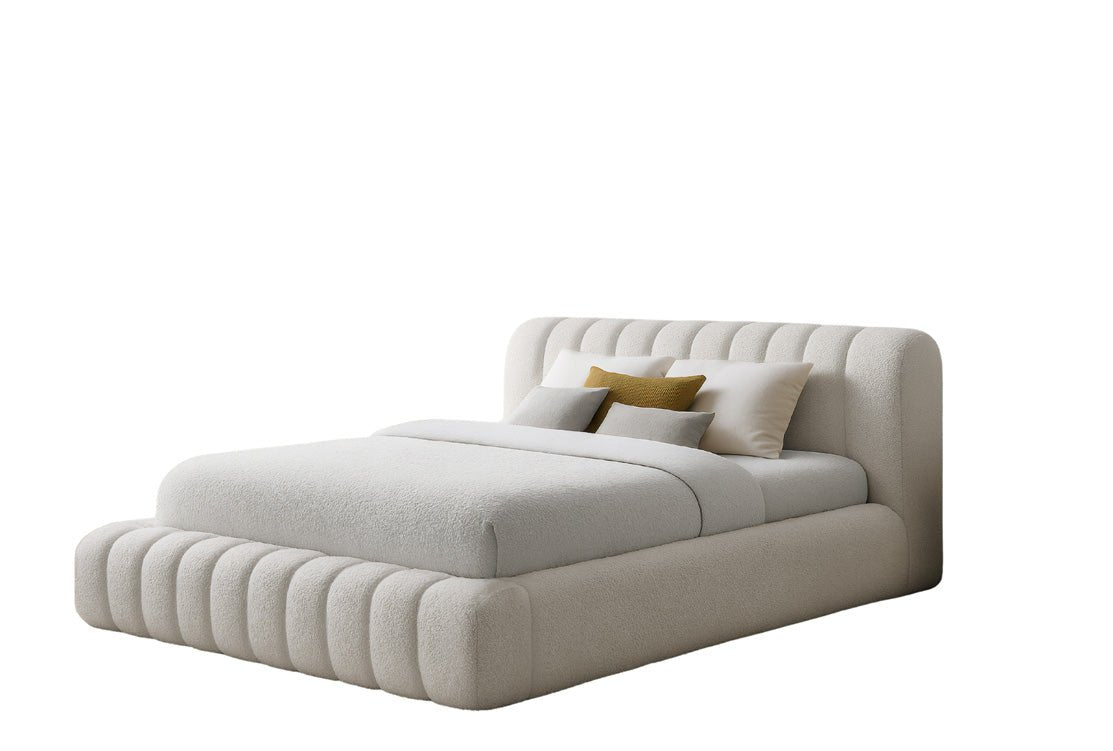 Luxusbetten24 Designer Selene Bouclé Polsterbett 120x200 Beige mit Stauraum