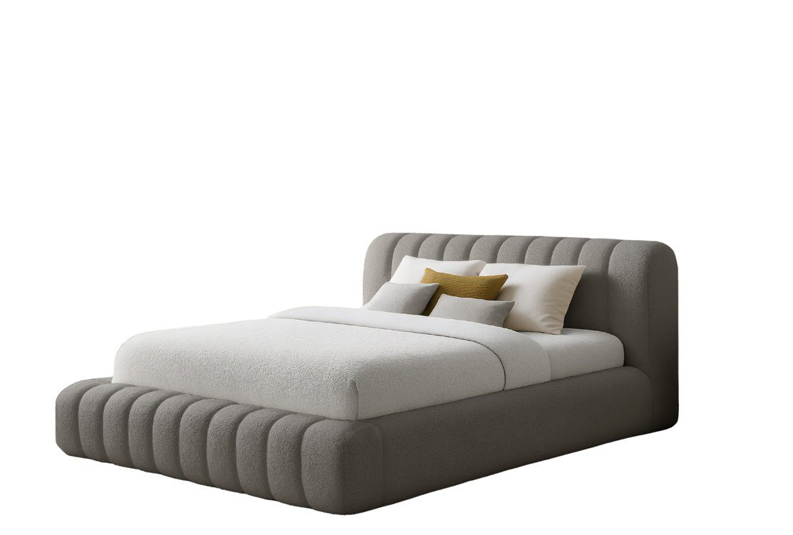 Luxusbetten24 Designer Selene Bouclé Polsterbett 120x200 Beige mit Stauraum
