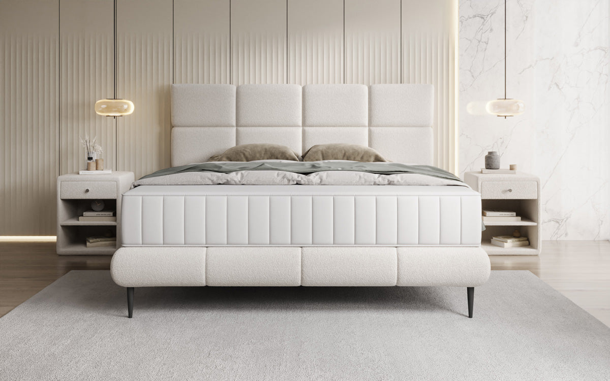Luxusbetten24 Nessa Boxspringbett mit Hohen Füßen in Teddy Bouclé