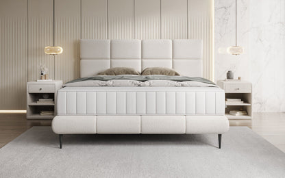 Luxusbetten24 Nessa Boxspringbett mit Hohen Füßen in Teddy Bouclé