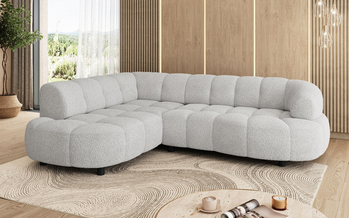 Luxusbetten24 Olivia Mini Designer Sofa Teddy Bouclé Elektrische Erweiterung